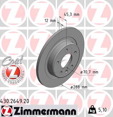 Zimmermann 430.2649.20 - Тормозной диск autospares.lv