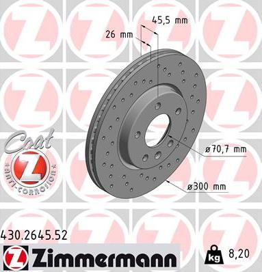 Zimmermann 430.2645.52 - Тормозной диск autospares.lv