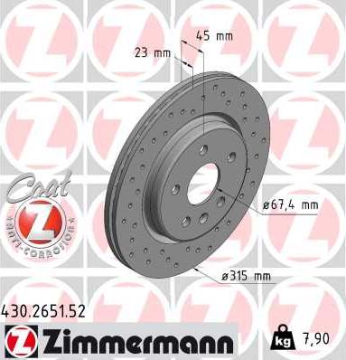 Zimmermann 430.2651.52 - Тормозной диск autospares.lv