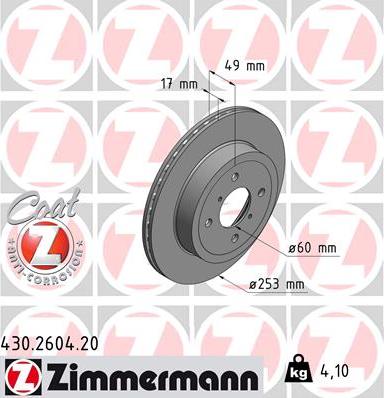 Zimmermann 430.2604.20 - Тормозной диск autospares.lv