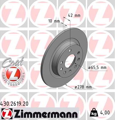 Zimmermann 430.2619.20 - Тормозной диск autospares.lv