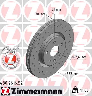 Zimmermann 430.2616.52 - Тормозной диск autospares.lv