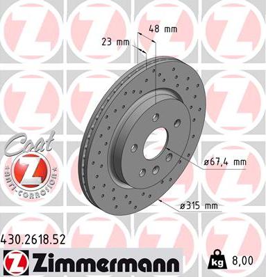Zimmermann 430.2618.52 - Тормозной диск autospares.lv
