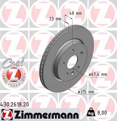 Zimmermann 430.2618.20 - Тормозной диск autospares.lv
