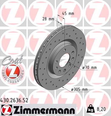 Zimmermann 430.2636.52 - Тормозной диск autospares.lv