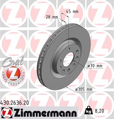 Zimmermann 430.2636.20 - Тормозной диск autospares.lv