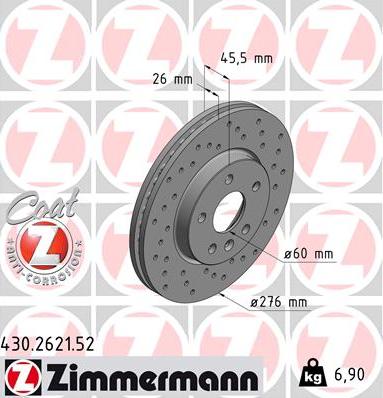Zimmermann 430.2621.52 - Тормозной диск autospares.lv