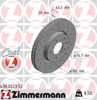 Zimmermann 430.2623.52 - Тормозной диск autospares.lv