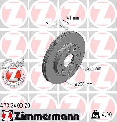 Zimmermann 470.2403.20 - Тормозной диск autospares.lv