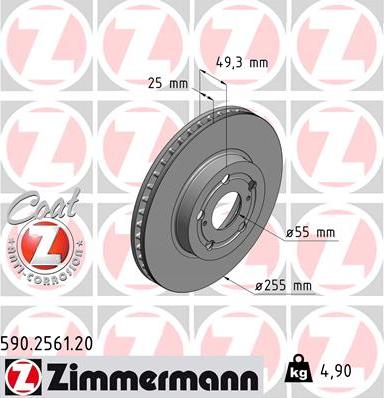 Zimmermann 590.2561.20 - Тормозной диск autospares.lv