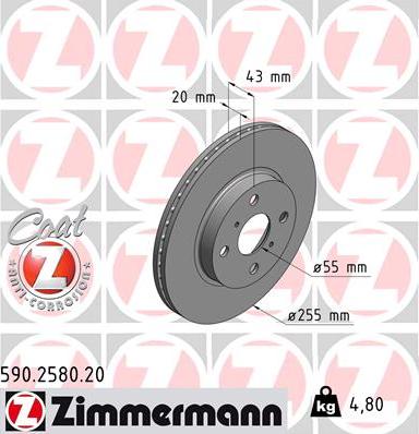 Zimmermann 590.2580.20 - Тормозной диск autospares.lv