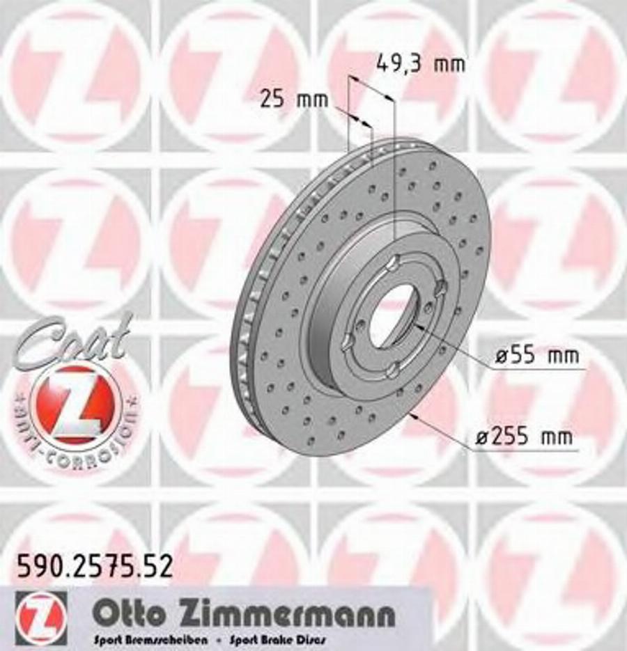 Zimmermann 590.2575.52 - Тормозной диск autospares.lv