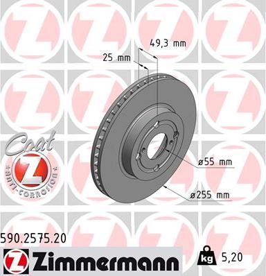 Zimmermann 590.2575.20 - Тормозной диск autospares.lv
