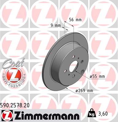 Zimmermann 590.2578.20 - Тормозной диск autospares.lv