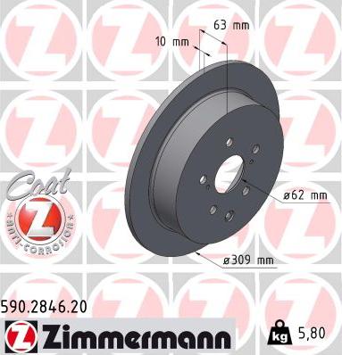 Zimmermann 590.2846.20 - Тормозной диск autospares.lv