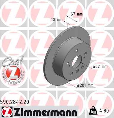 Zimmermann 590.2842.20 - Тормозной диск autospares.lv