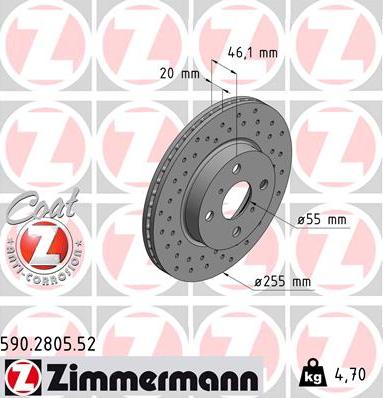 Zimmermann 590.2805.52 - Тормозной диск autospares.lv