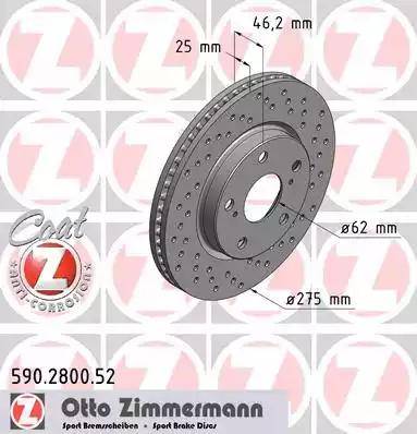 Zimmermann 590.2800.52 - Тормозной диск autospares.lv