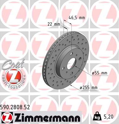 Zimmermann 590.2808.52 - Тормозной диск autospares.lv