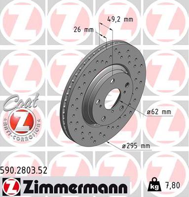 Zimmermann 590.2803.52 - Тормозной диск autospares.lv