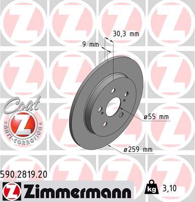 Zimmermann 590.2819.20 - Тормозной диск autospares.lv