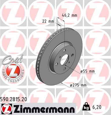 Zimmermann 590.2815.20 - Тормозной диск autospares.lv