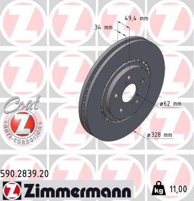 Zimmermann 590.2839.20 - Тормозной диск autospares.lv