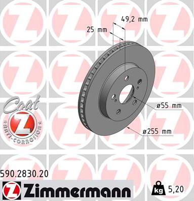 Zimmermann 590.2830.20 - Тормозной диск autospares.lv