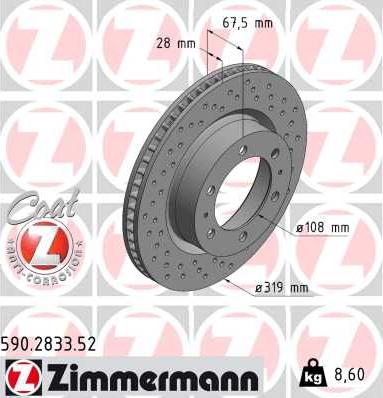 Zimmermann 590.2833.52 - Тормозной диск autospares.lv