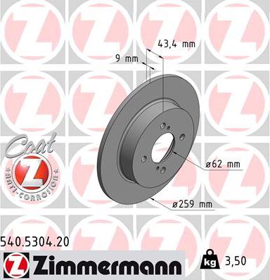 Zimmermann 540.5304.20 - Тормозной диск autospares.lv