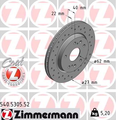 Zimmermann 540.5305.52 - Тормозной диск autospares.lv