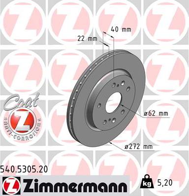 Zimmermann 540.5305.20 - Тормозной диск autospares.lv
