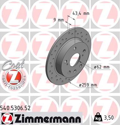 Zimmermann 540.5306.52 - Тормозной диск autospares.lv