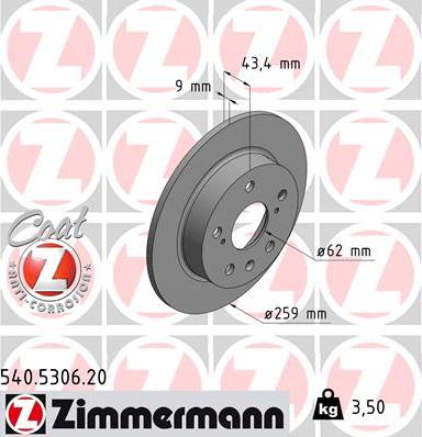 Zimmermann 540.5306.20 - Тормозной диск autospares.lv