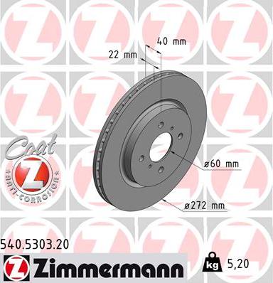 Zimmermann 540.5303.20 - Тормозной диск autospares.lv