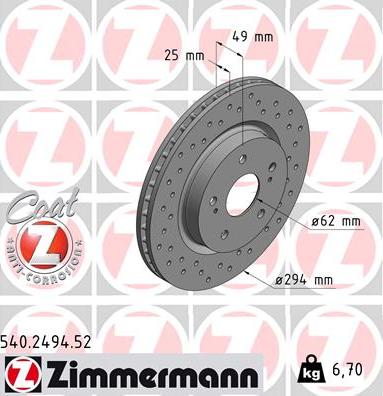 Zimmermann 540.2494.52 - Тормозной диск autospares.lv