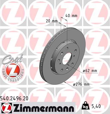 Zimmermann 540.2496.20 - Тормозной диск autospares.lv