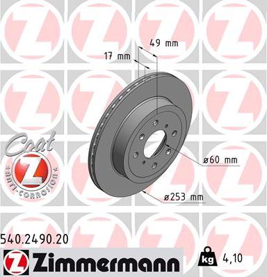 Zimmermann 540.2490.20 - Тормозной диск autospares.lv