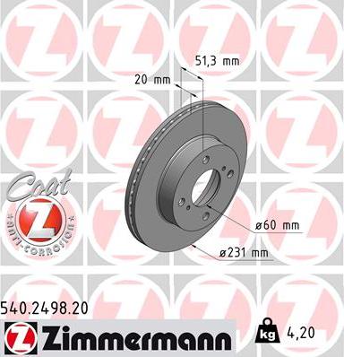 Zimmermann 540.2498.20 - Тормозной диск autospares.lv