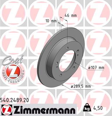 Zimmermann 540.2489.20 - Тормозной диск autospares.lv