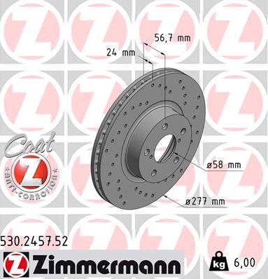 Zimmermann 530.2457.52 - Тормозной диск autospares.lv