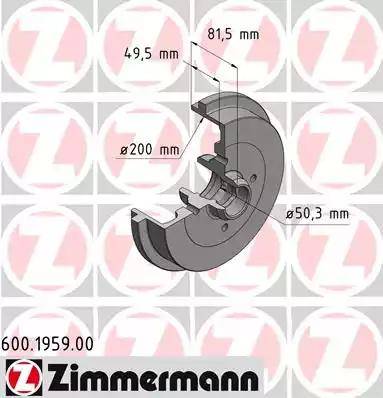 Zimmermann 600.1959.00 - Тормозной барабан autospares.lv