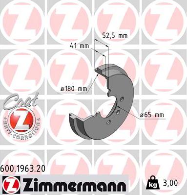 Zimmermann 600.1963.20 - Тормозной барабан autospares.lv