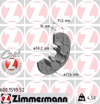 Zimmermann 600.1599.52 - Тормозной диск autospares.lv