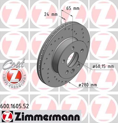 Zimmermann 600.1605.52 - Тормозной диск autospares.lv