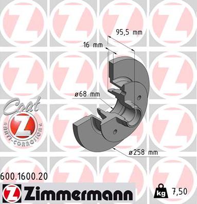 Zimmermann 600.1600.20 - Тормозной диск autospares.lv