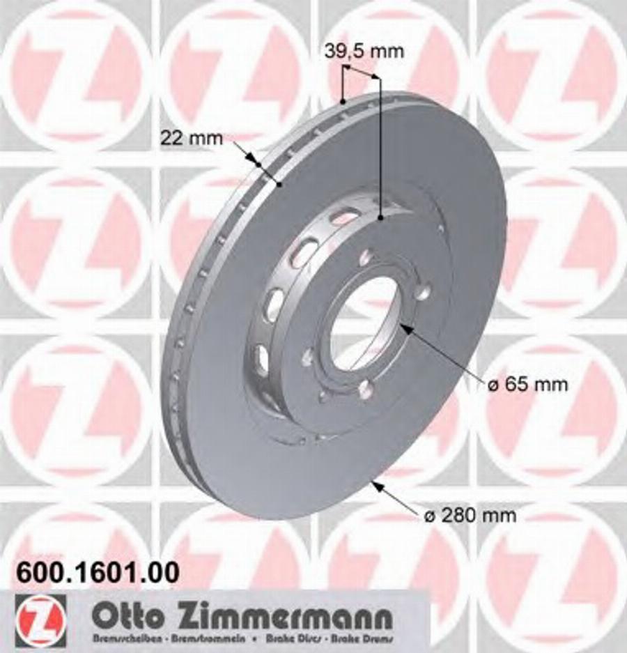 Zimmermann 600 1601 00 - Тормозной диск autospares.lv