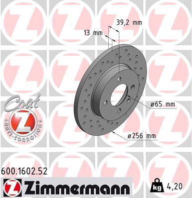 Zimmermann 600.1602.52 - Тормозной диск autospares.lv