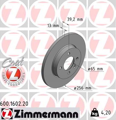 Zimmermann 600.1602.20 - Тормозной диск autospares.lv
