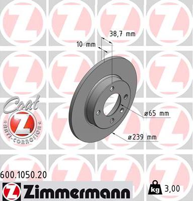 Zimmermann 600.1050.20 - Тормозной диск autospares.lv